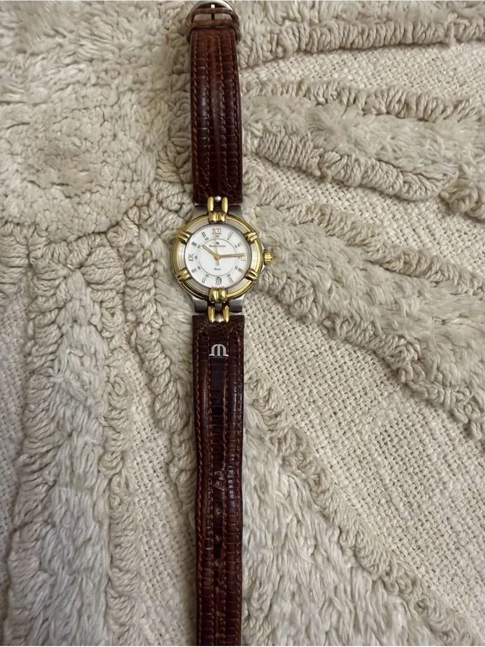 Maurice Lacroix Calypso 75344 Ladies Vintage Swiss Watch Two Tone Date Leather